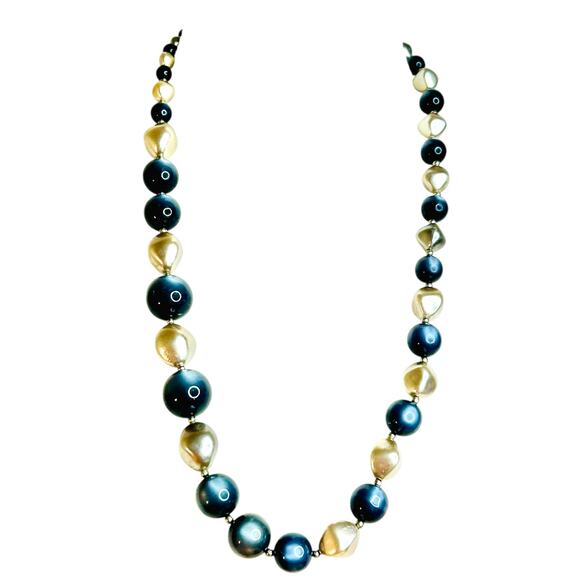 Vintage Brushed and Gunmetal Silver Tones Graduating Beaded Necklace - Picture 1 of 3